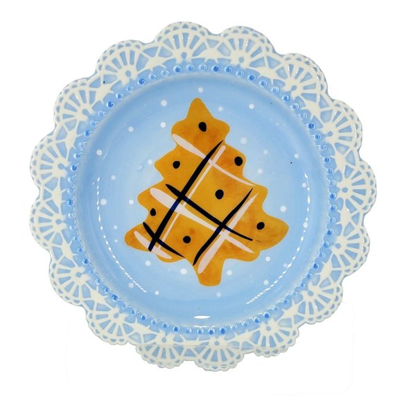 Paula Dean Set/4 Sugar Cookie "Suite" Dessert Plates Scalloped Hand Painted Holi - Picture 5 of 11